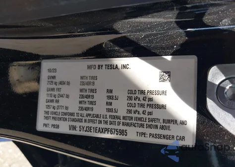 2023 Tesla Model 3 Rear-Wheel Drive из США, поврежденный, VIN 5YJ3E1EAXPF675985
